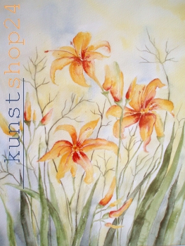 Blumen orange / Aquarell / Kunstdruck
