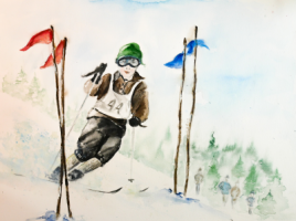 Skifahrer Nostalgie / Aquarell / Kunstdruck