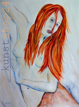 Akt Frau mit Wand / Aquarell / Originalbild