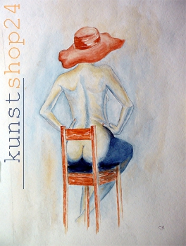Frau mit Stuhl / Aquarell / Originalbild