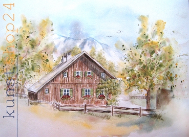 Altaussee altes Haus / Aquarell / Kunstdruck