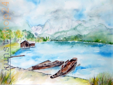 Altaussee Boote / Aquarell / Kunstdruck