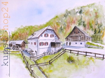 Anzenaumühle - Bad Goisern-Lauffen / Aquarell / Originalbild