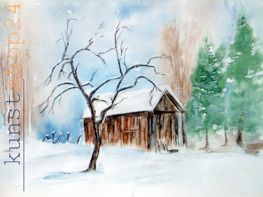 Bad Aussee - Stadl - Winter / Aquarell / Originalbild