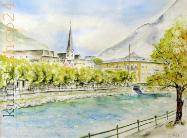 Bad Ischl - Esplanade / Aquarell / Originalbild