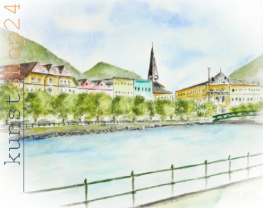 Bad Ischl - Esplanade / Aquarell-Tusche  / Originalbild