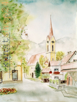 Bad Goisern / Evangelische Kirche / Aquarell / Kunstdruck