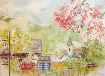 Bad Goisern - Kath. Kirche / Aquarell / Originalbild