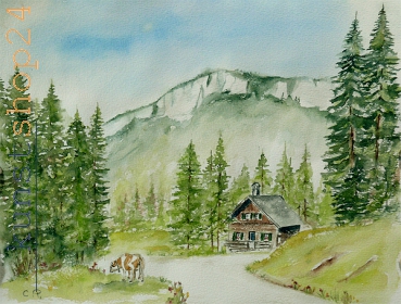 Bad Goisern - Roßmoosalm / Aquarell / Originalbild