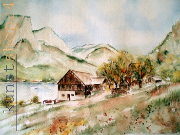 Grundlsee mit Stadl / Aquarell / Originalbild