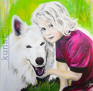 Mädchen mit Hund / Acryl / Originalbild