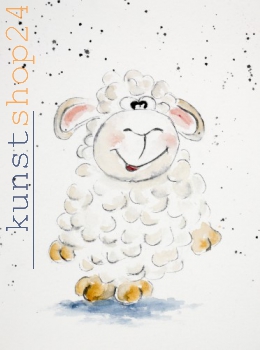 Weisses Schaf / Aquarell - Tusche
