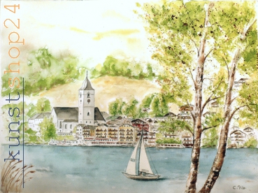 St. Wolfgang - Segelboot / Aquarell / Originalbild