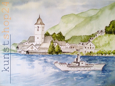 St. Wolfgang - Dampfer / Aquarell / Originalbild
