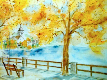 St. Wolfgang - Herbst / Aquarell / Kunstdruck