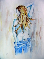 Akt Frau - Jean / Aquarell / Originalbild