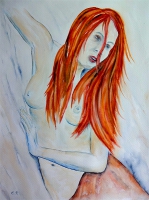 Akt Frau mit Wand / Aquarell / Originalbild