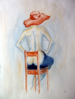 Frau mit Stuhl / Aquarell / Originalbild