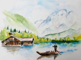 Altaussee - Plätte / Aquarell / Kunstdruck