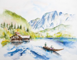 Altaussee - Paar / Aquarell / Kunstdruck