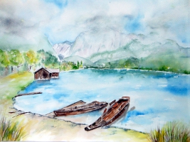 Altaussee Boote / Aquarell / Kunstdruck