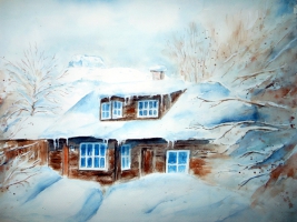 Altaussee Winter / Aquarell / Kunstdruck