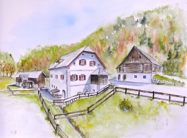 Anzenaumühle - Bad Goisern-Lauffen / Aquarell / Originalbild