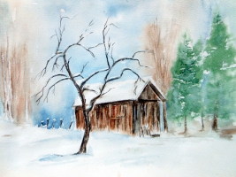 Bad Aussee - Stadl - Winter / Aquarell / Kunstdruck