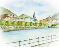 Bad Ischl - Esplanade / Aquarell-Tusche  / Originalbild