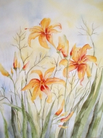Blumen orange / Aquarell / Originalbild