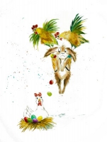Grußkarte "Osterhase und Hühner"