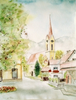 Bad Goisern / Evangelische Kirche / Aquarell / Kunstdruck