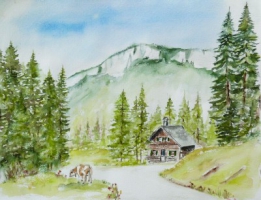 Bad Goisern - Roßmoosalm / Aquarell / Kunstdruck