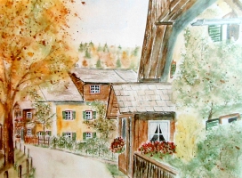 Bad Goisern - Weißenbach im Sommer / Aquarell / Kunstdruck