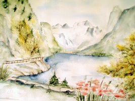 Gosausee - im Sommer / Aquarell / Kunstdruck