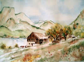 Grundlsee mit Stadl / Aquarell / Originalbild