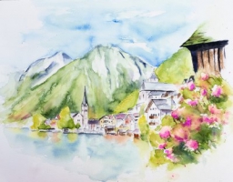 Hallstatt / Aquarell / Kunstdruck