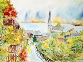 Hallstatt - Stiege / Aquarell / Kunstdruck
