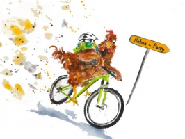 Spruchkarte "Huhn mit Radl" / verschiedene Sprüche zur Auswahl