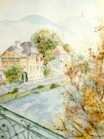 Bad Ischl Traunbrücke / Aquarell / Kunstdruck