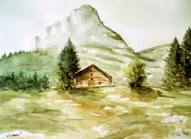 Loser mit Almhütte / Aquarell / Originalbild