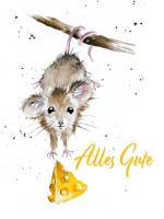 Spruchkarte "Maus mit Käse" / verschiedene Sprüche zur Auswahl