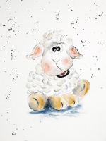 Weisses Schaf / Aquarell - Tusche