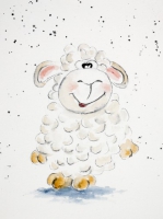 Weisses Schaf / Aquarell - Tusche