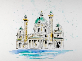 Wien - Karlkirche / Aquarell / Originalbild