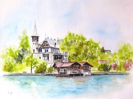 Attersee - Paulick Villa / Aquarell / Kunstdruck