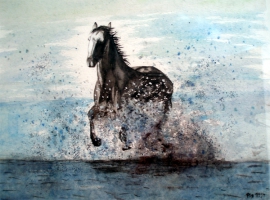 Pferd im Wasser / Aquarell / Kunstdruck