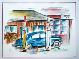 Route 66 / Aquarell / Originalbild