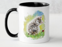 Tasse mit Motiv 9,5 cm x 8,0 cm - Katze mit Käfer