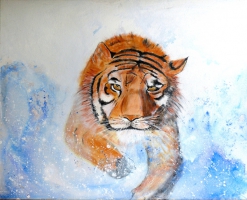 Tiger im Wasser /Acryl /Kunstdruck